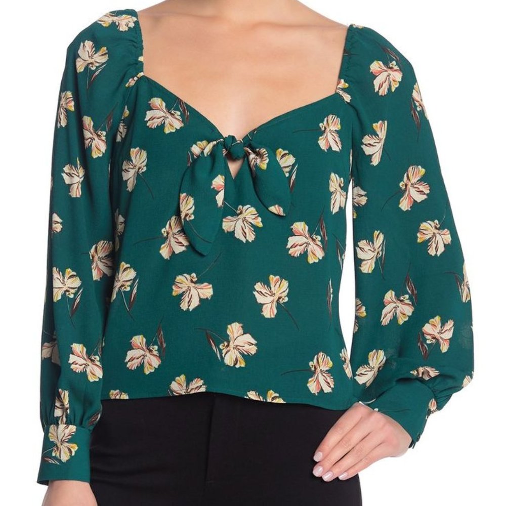 Lush Tie Front Green Floral Top